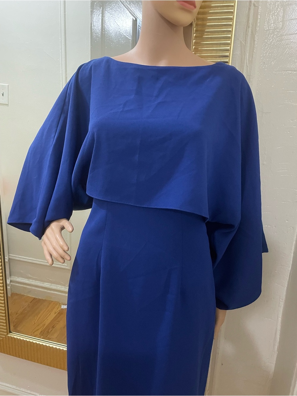 Trina Turk Royal Blue Cape-Sleeve Sheath Dress - Picture 4 of 15